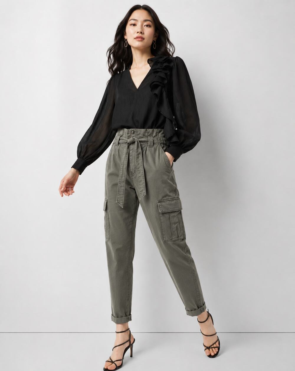 White House Black Market Extra High Rise Tapered Ankle Cargo Pants Olive 2 XS